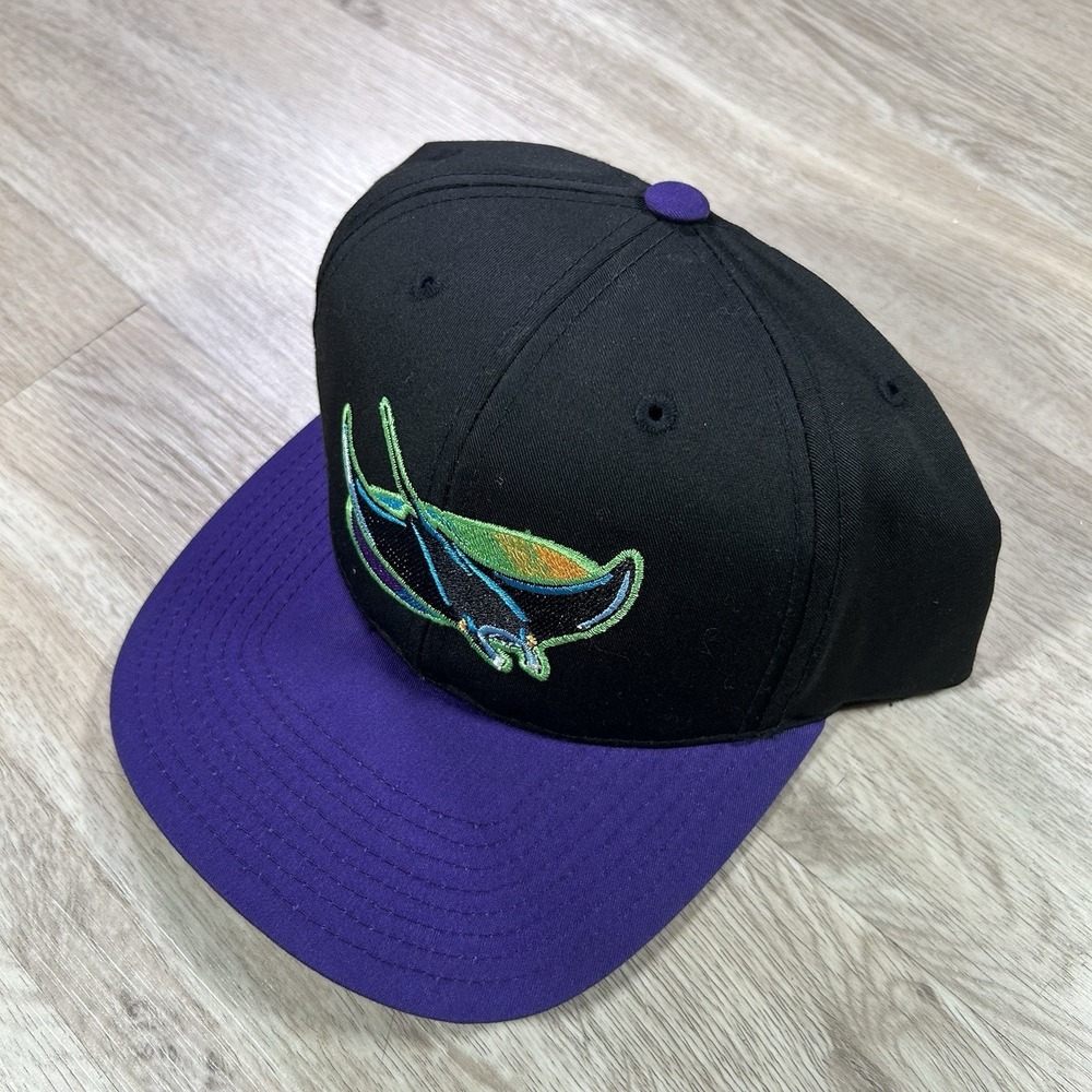 VTG Tampa Devil Rays Snapback Hat Deadstock MLB Baseball Twins‎ Black Purple Cap - Picture 7 of 9